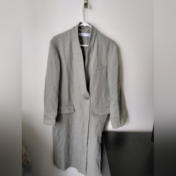Zara Women's Linen Oversized Blazer Coat In Sage Green Size S Jacket - Picture 2 of 10